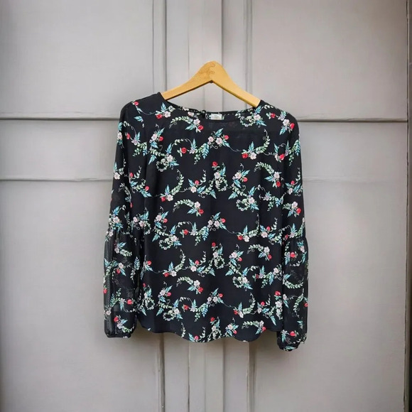 Disney Lauren Conrad Snow White Apple Sequin Black Sheer Peasant Top Blouse S - Picture 1 of 9
